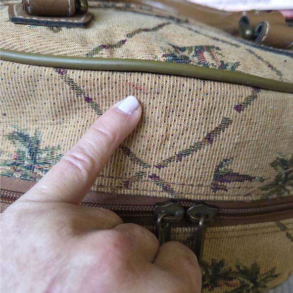 Vtg 80s Leisure International Tan Vanity Bag Case Tropical Palm Tapestry EUC - Picture 6 of 16
